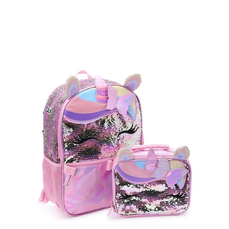 Wonder Nation Butterfly Girl Unicorn Girls 17" Laptop Backpack with Lunch Bag 2-Piece Set Pink | Walmart (US)