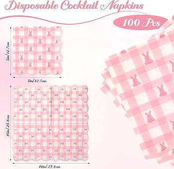 Glenmal 100 Pcs Easter Bunny Scalloped Napkins Bulk Pink Gingham Paper Napkins Disposable Plaid D... | Amazon (US)