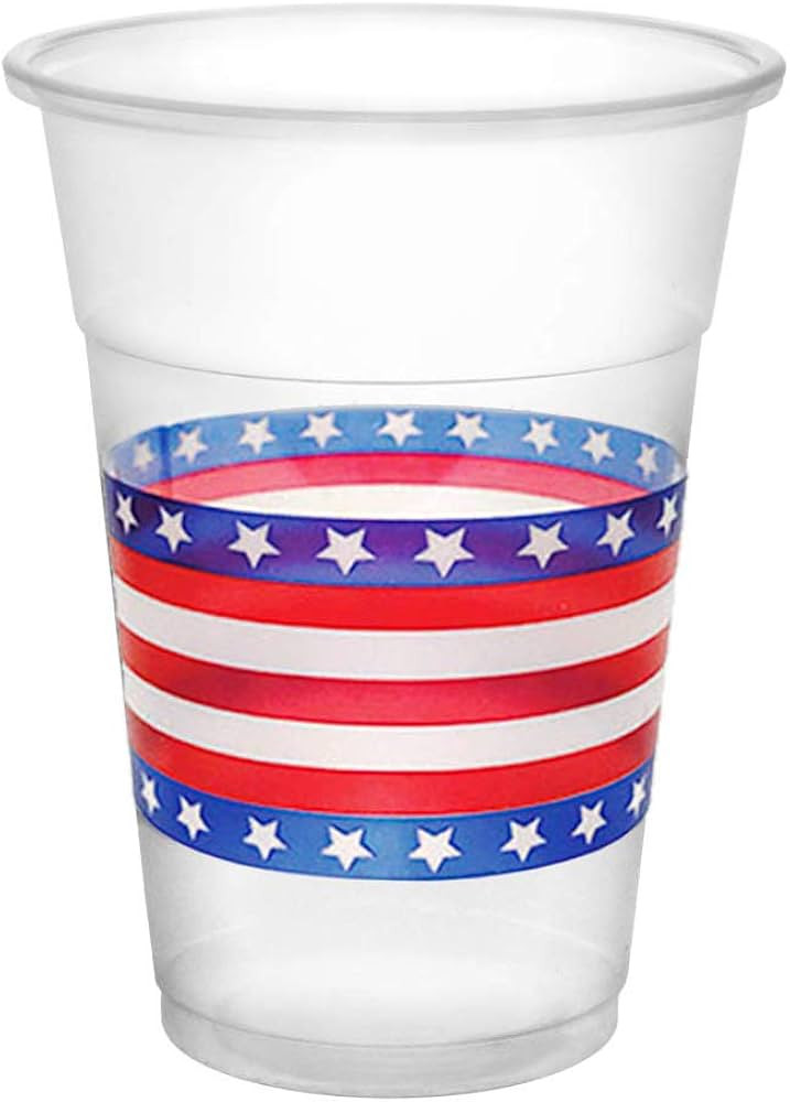 Party Essentials 20Count Soft Plastic 16 oz Printed Party Cups, Stars & Stripes, Clear | Amazon (US)