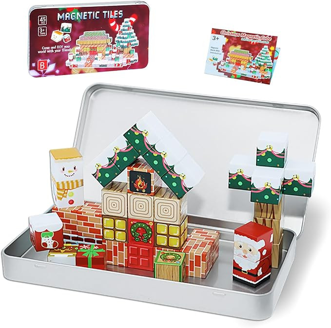 Magnetic Blocks Set, 45PCS Educational STEM Christmas Travel Building Toys for Kids 3+, Portable ... | Amazon (US)