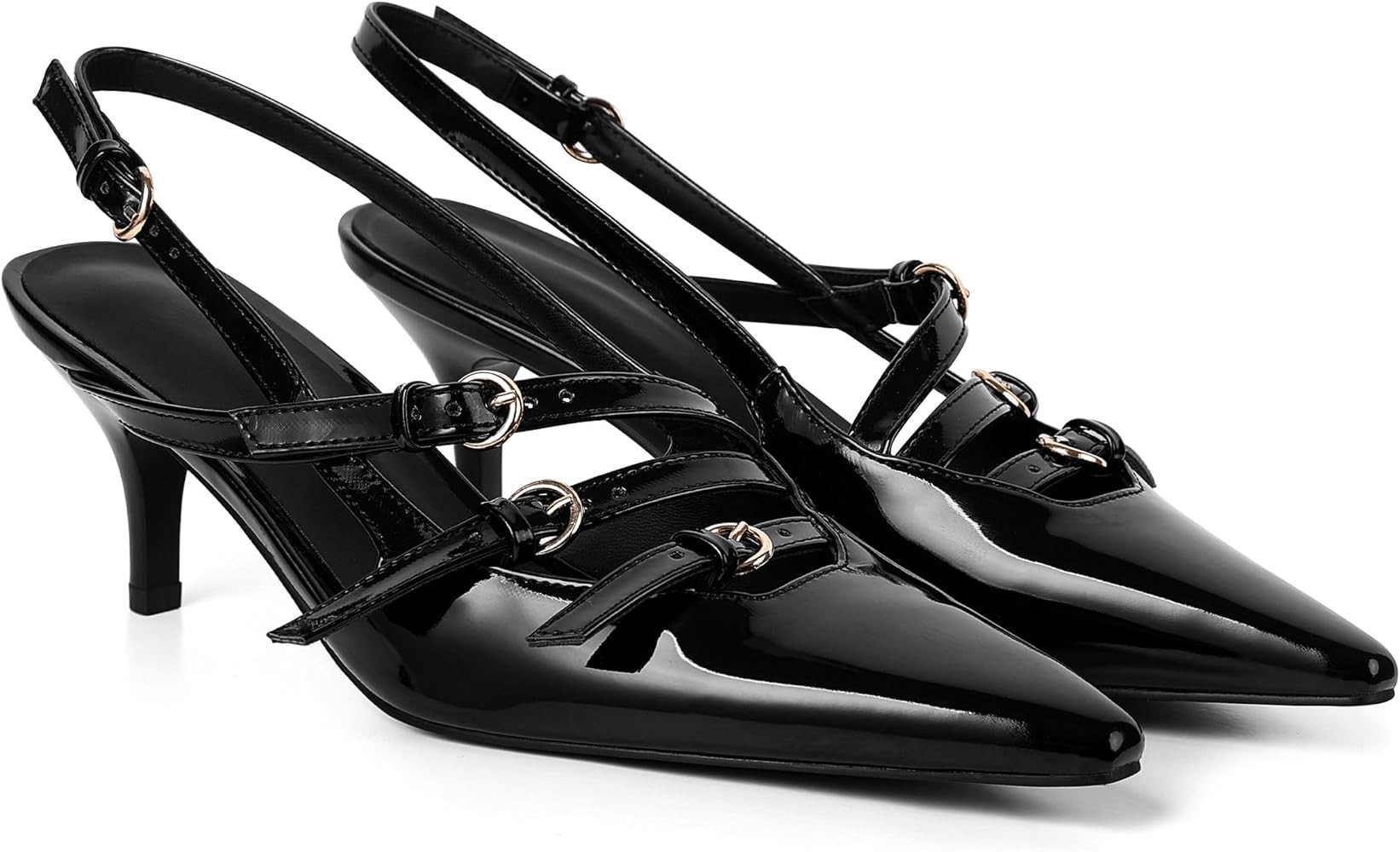 Oiamenne Slingback Kitten Heels for Women Pointed Toe with Adjustable Buckle Strap Comfortable St... | Amazon (US)
