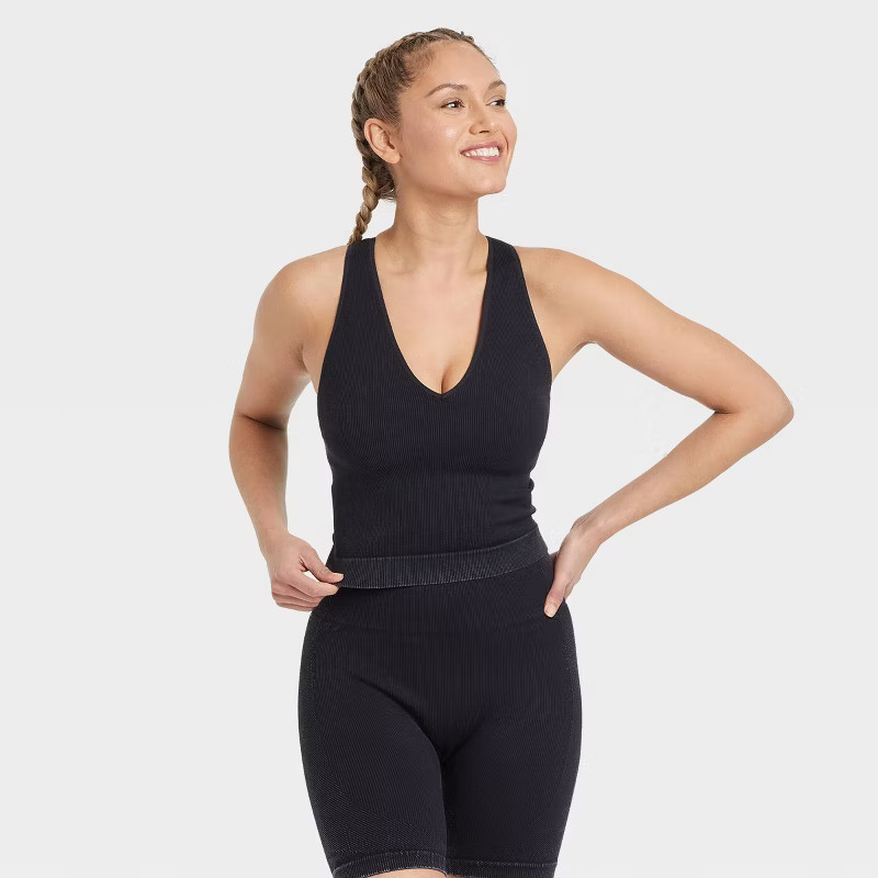 Women's Ribbed Seamless Tank with Built-in Bra - JoyLab™ Brown S | Target