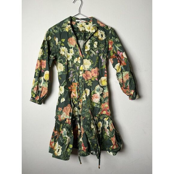 CARA CARA New‎ York Robin Poplin Green Floral Button Front MiniDress size XS | Poshmark