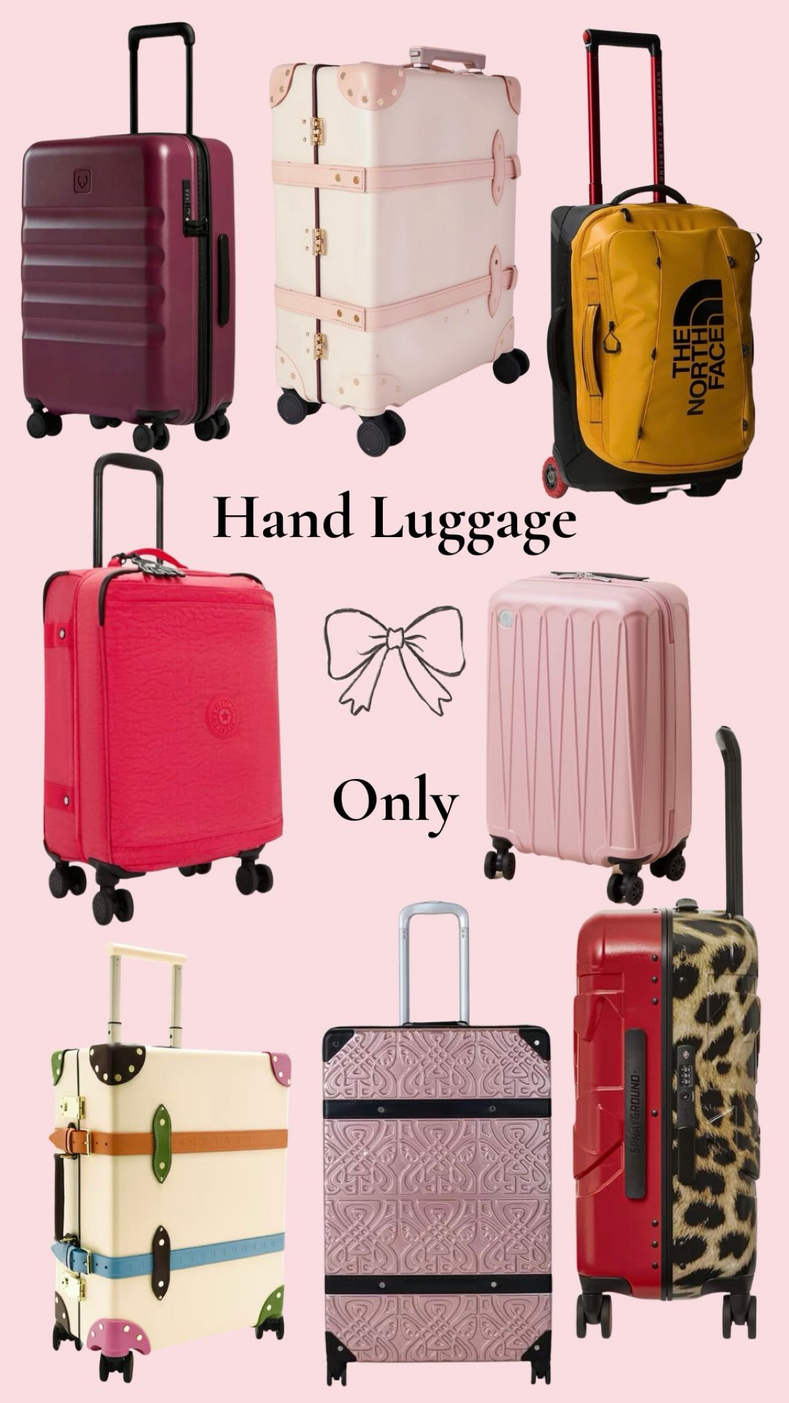 Now that I am a well heeled ‘hand luggage only' traveller, I often get asked where my wonderful cream Globetrotter suitcase is from. The truth is, I received it as a birthday present from my parents for my 30th which is now 22 years ago. Sadly the price is not the same as it was but I have found some great alternatives for you (check with each airline as there is nothing worse than getting caught out at boarding stage!).
Happy travels.
Love Gayle x