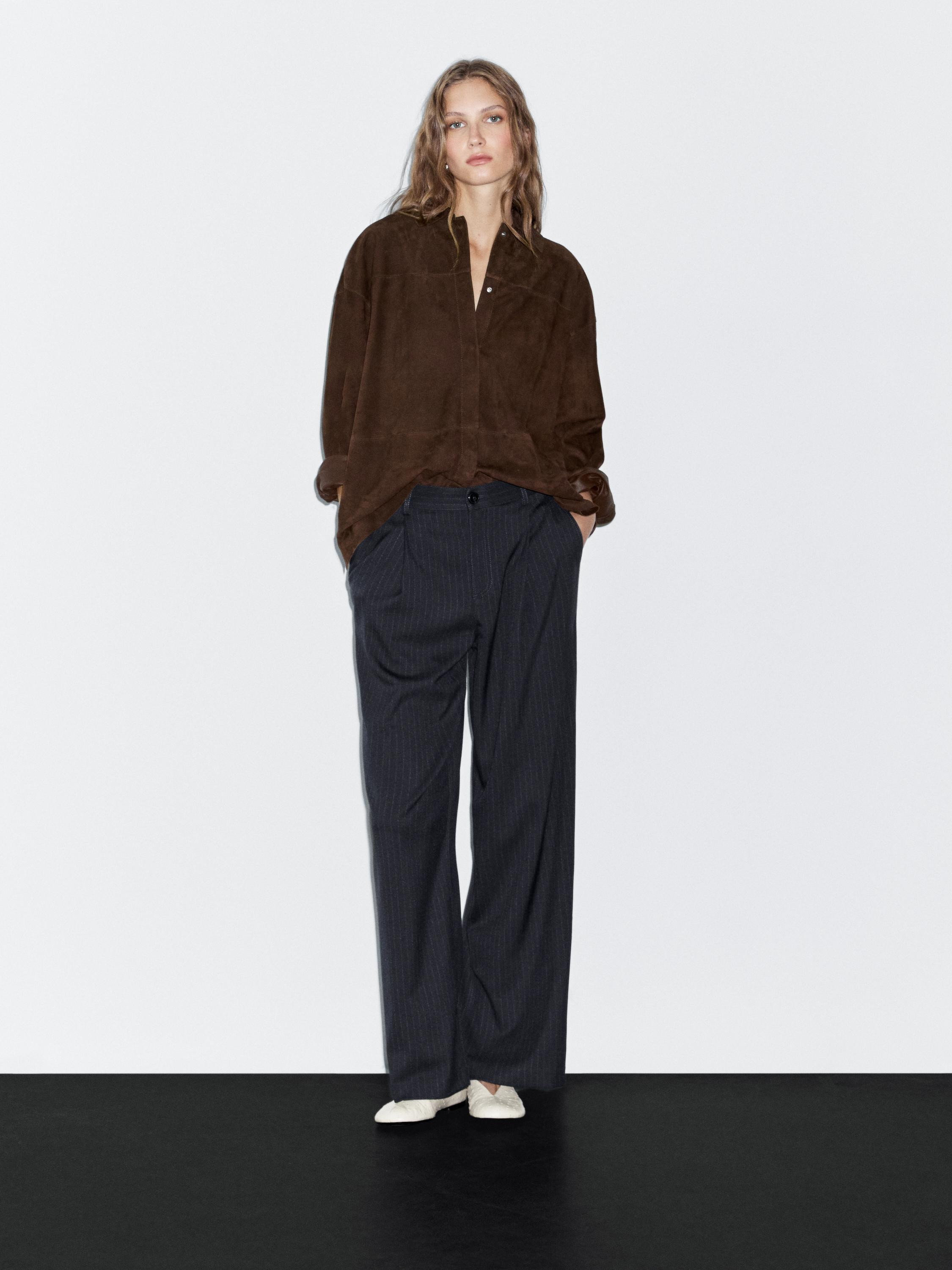 Mid-rise wide-leg pinstripe trousers | Massimo Dutti US