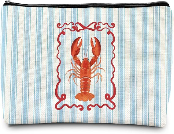Coastal Beach Red Lobster Makeup Bag, Lobster Lover Gifts Cosmetic Bags for Women, Coquette Blue ... | Amazon (US)