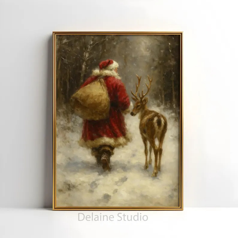 Santa Stroll Print | Vintage Christmas, Reindeer (digital Download) - Etsy | Etsy (US)