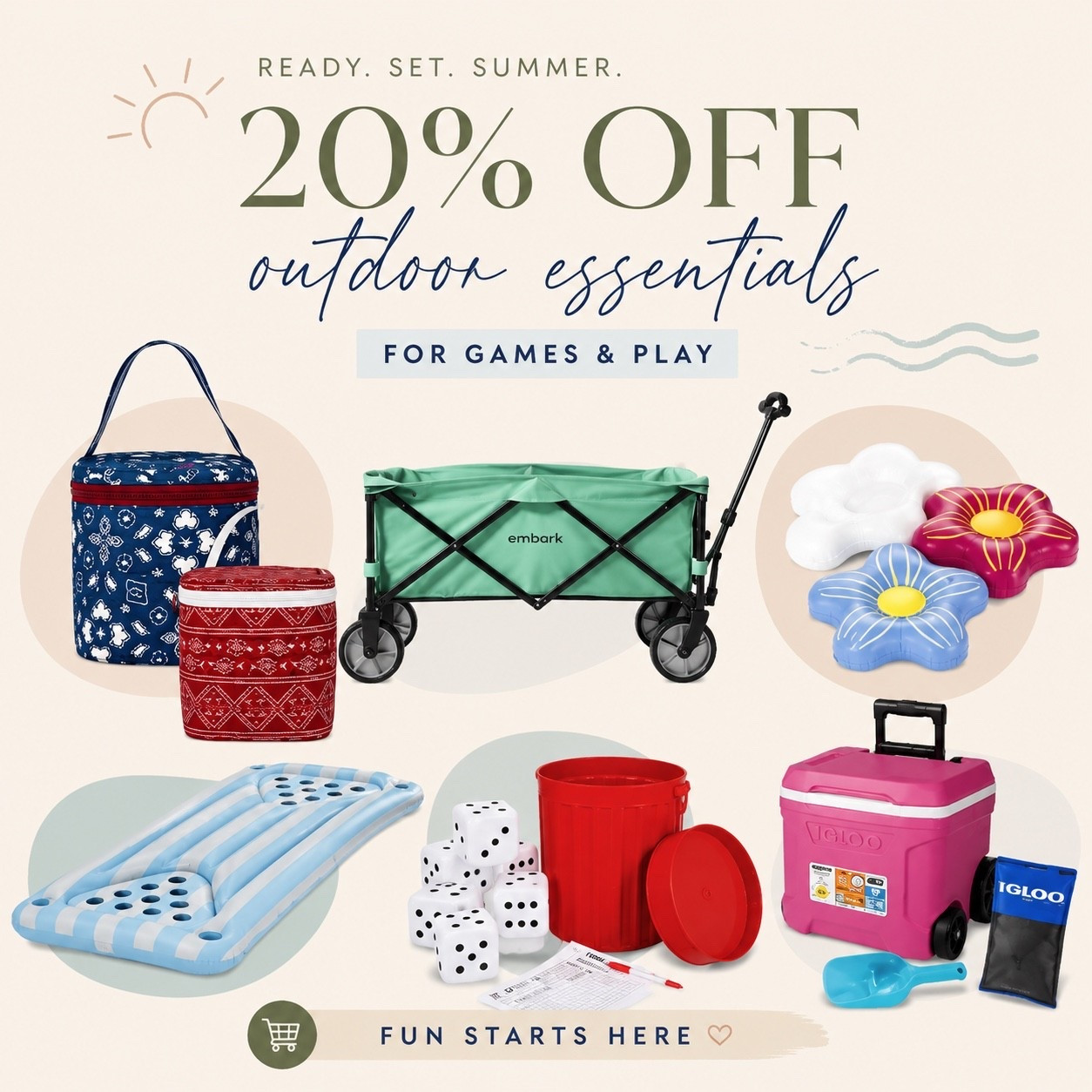 20% off Target outdoor essentials! Pool floats, coolers, wagons, yard games, and summer must-haves for backyard fun, beach days, and lake weekends. Everything is linked in one place before these deals are gone.

#LTKSaleAlert #LTKFamily #LTKSummer #TargetFinds #OutdoorEssentials #SummerFavorites #PoolDay #BackyardFun #BeachEssentials #LakeLife

#LTKSeasonal #LTKmomlife #LTKSwim