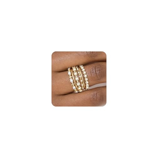 YEEZII Gold Rings for Women Non Tarnish, 14k Gold Plated Stacking Cubic Zirconia Thumb Rings, Dainty Stackable Gold Knuckle Rings Set Size 6-10 (Gold A, 9.5-9.75) | Amazon (US)