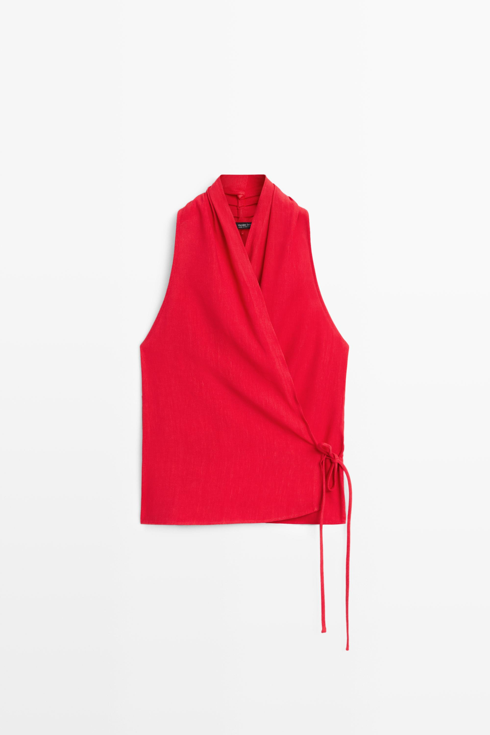 Linen halter top with tie detail | Massimo Dutti UK