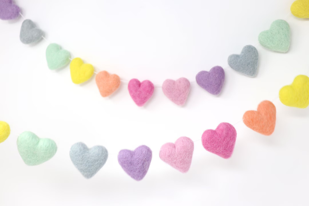 Pastel Rainbow Heart Garland Felt Heart Garland Felt Heart Pom Garland Nursery Wall Decor Pastel ... | Etsy (US)