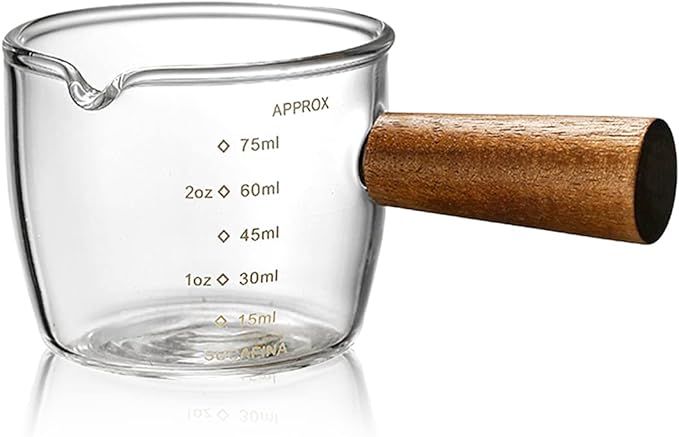 Single Spout Espresso Coffee Shot Glass with Wood Handle Measuring Cup Triple Pitcher Milk Cup Co... | Amazon (US)