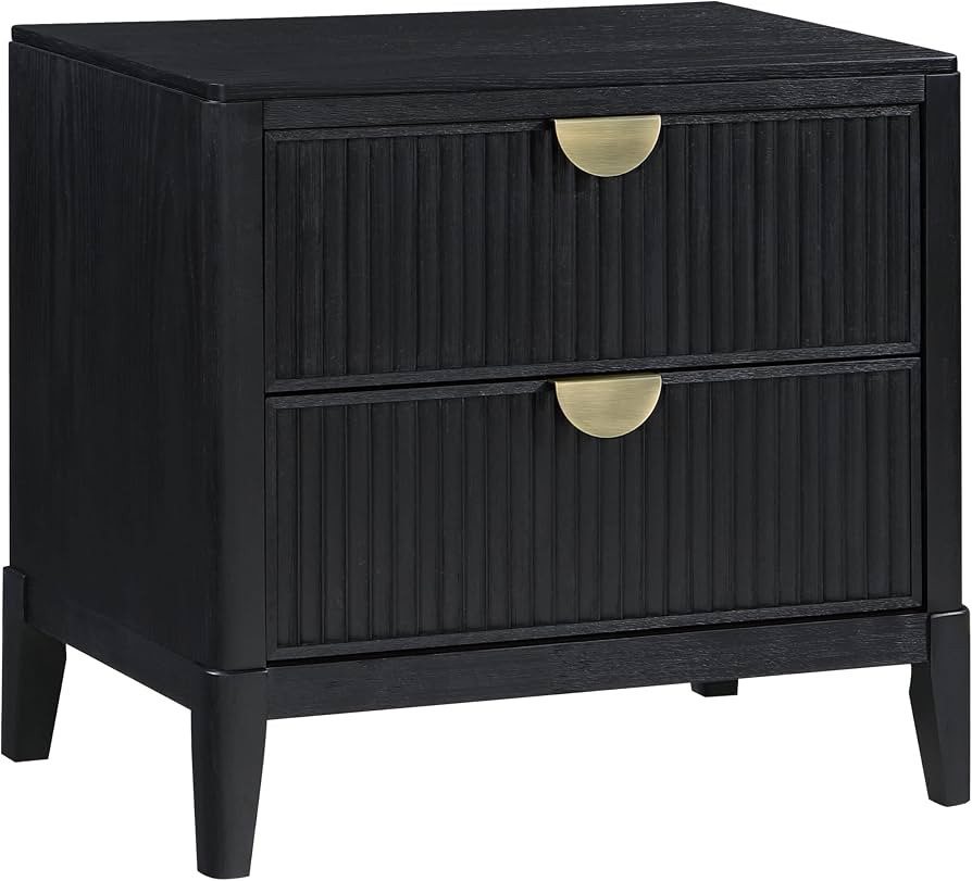 Benjara Jack Nightstand, 2 Drawers, Metal Handles, Wire Brushed Wood, Black and Gold | Amazon (US)