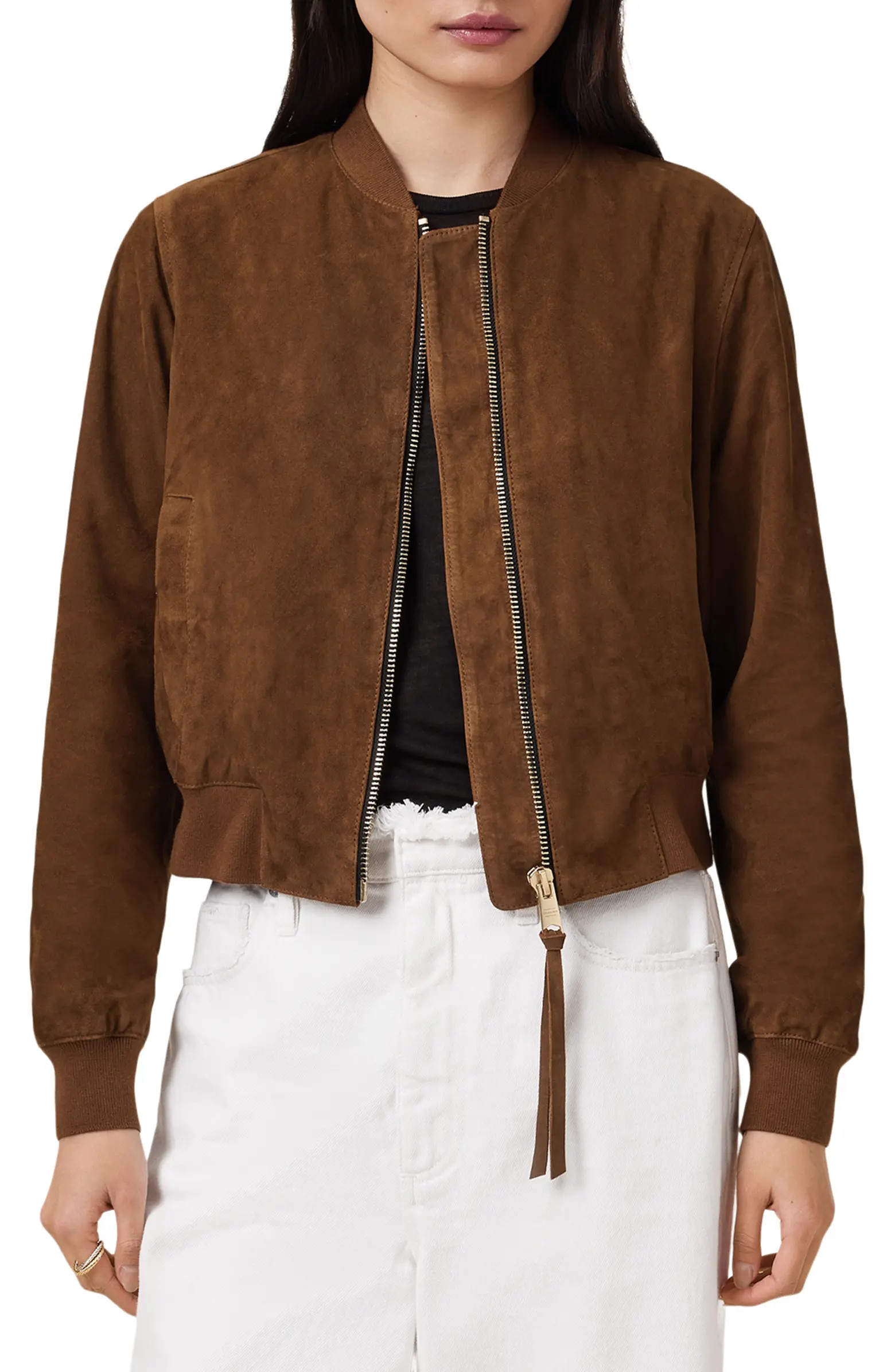AllSaints Orten Suede Bomber Jacket | Nordstrom | Nordstrom