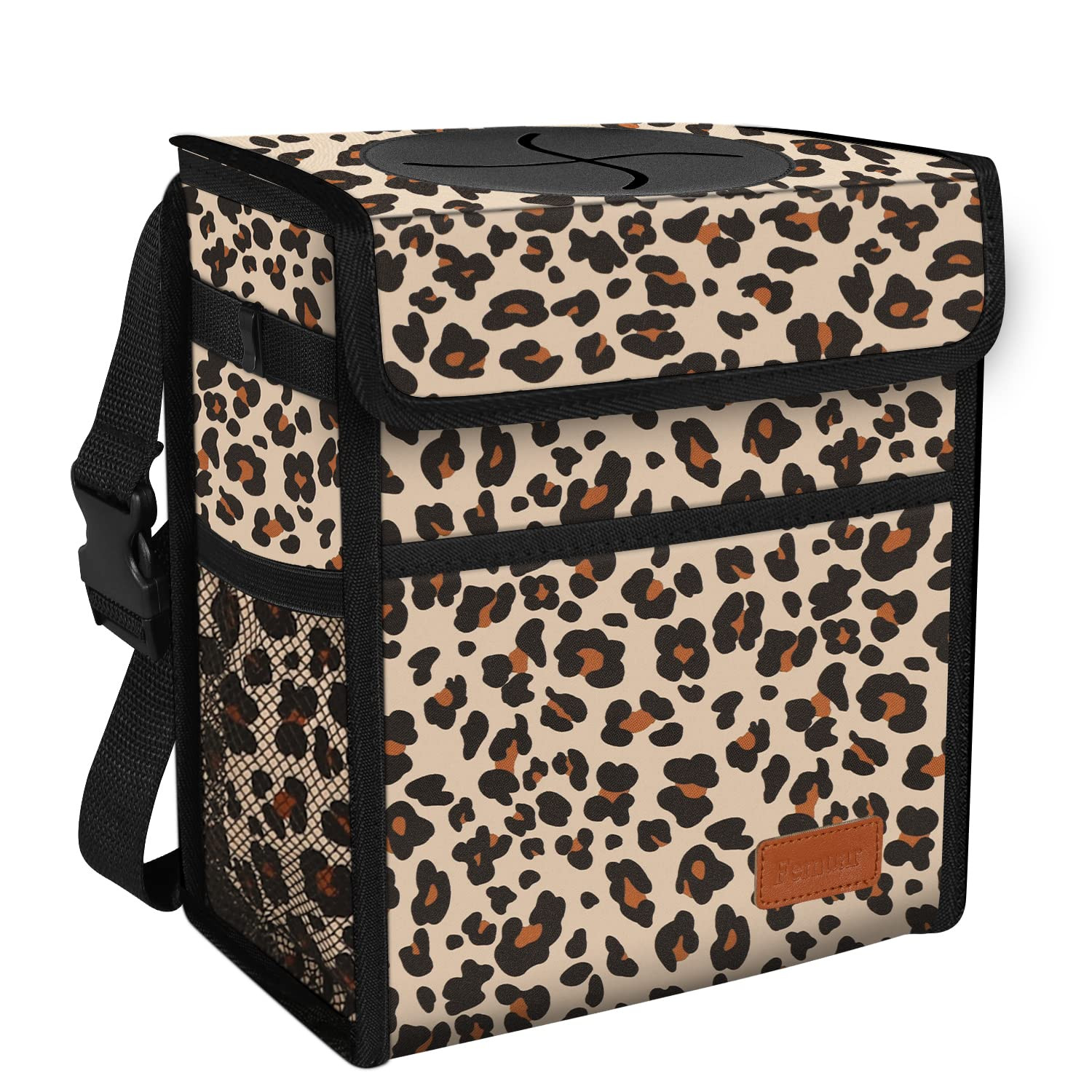 Car Trash Can with Lid Leak Proof Garbage Waterproof Bag for SUV Front Seat Multipurpose Hanging Headrest Collapsible and Portable Storage Mesh Pocket, Leopard Print | Amazon (US)