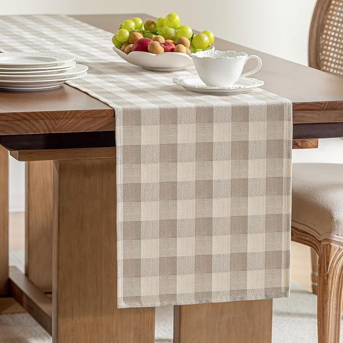 Gingham Table Runner, Cotton Linen Style Picnic Checkered Table Runners Farmhouse Buffalo Plaid B... | Amazon (US)