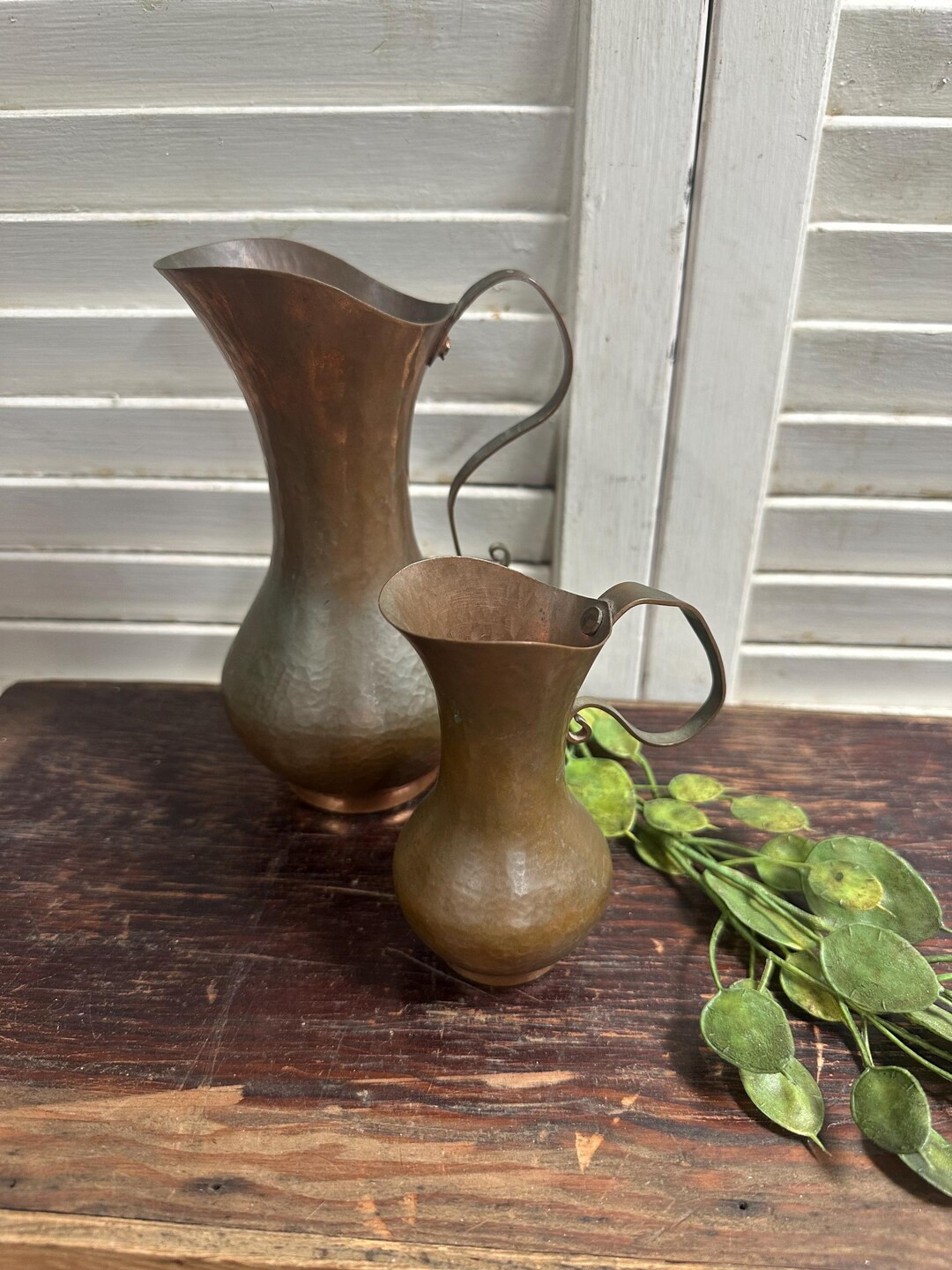 2 Vintage HAMMERED COPPER Pitcher Vase | Etsy (US)