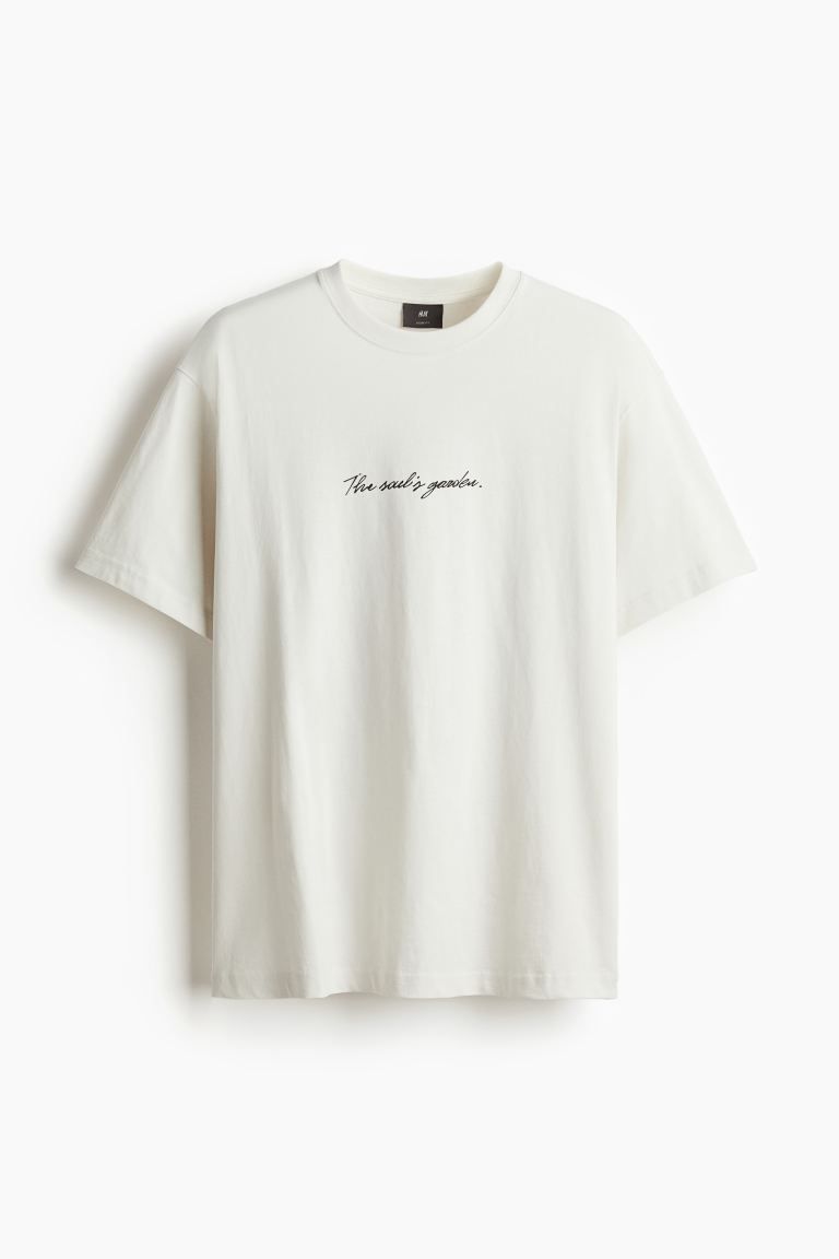 Loose Fit Printed T-shirt - Round neck - Short sleeve - White/The Soul's Garden - Men | H&M GB | H&M (UK, MY, IN, SG, PH, TW, HK)