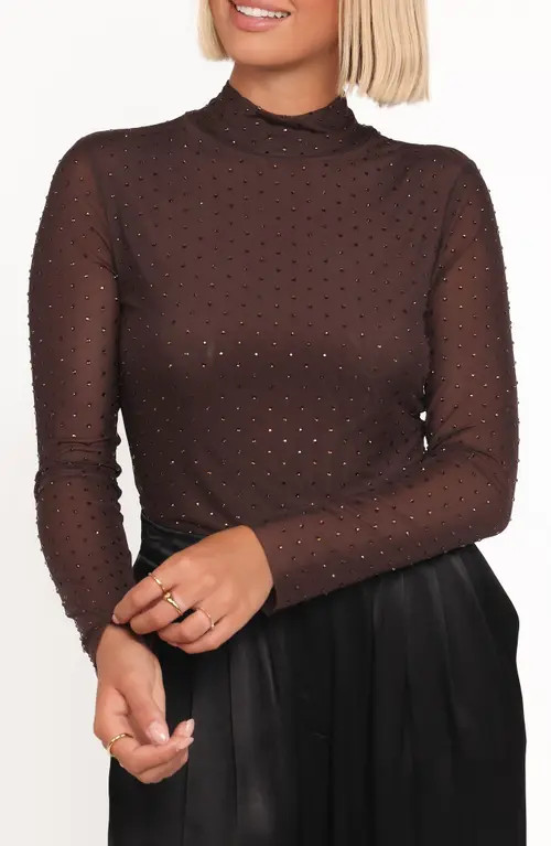Petal & Pup Alejandra Embellished Mesh Top in Dark Chocolate at Nordstrom, Size Small | Nordstrom
