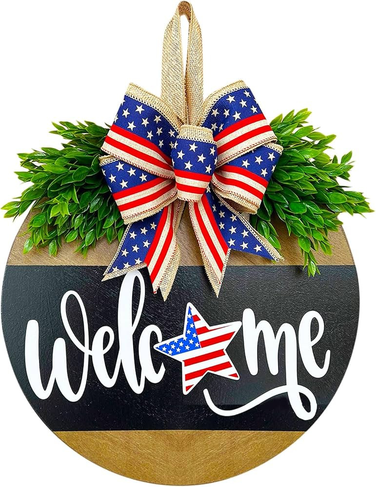 4th Of July Bows, Hello Sign for Front Door With Big Red Bow, Red White And Blue Wreaths for Fron... | Amazon (US)