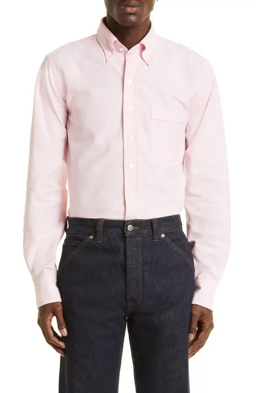 Drake's Oxford Cotton Button-Down Shirt in Pink 990 at Nordstrom, Size 17 | Nordstrom