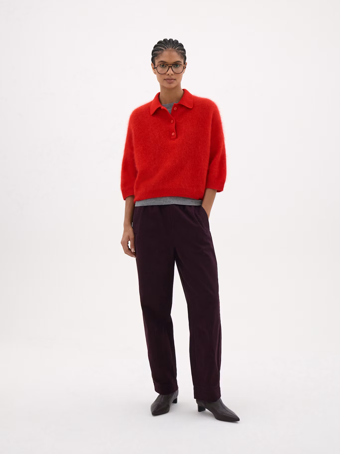 Ziggy Brushed Wool Polo Tee | Bright Red | Hush UK