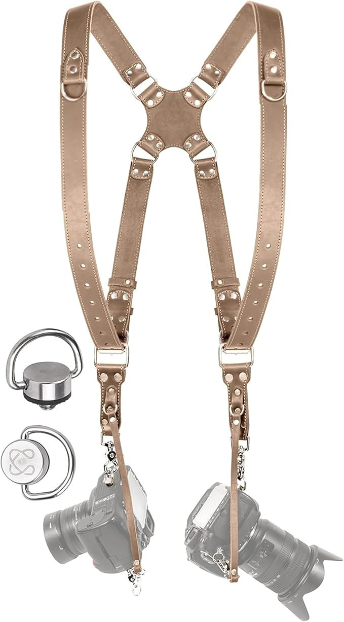 Camera Harness for 2 Cameras – Dual Shoulder Leather Camera Strap – Double Camera Harness for... | Amazon (US)