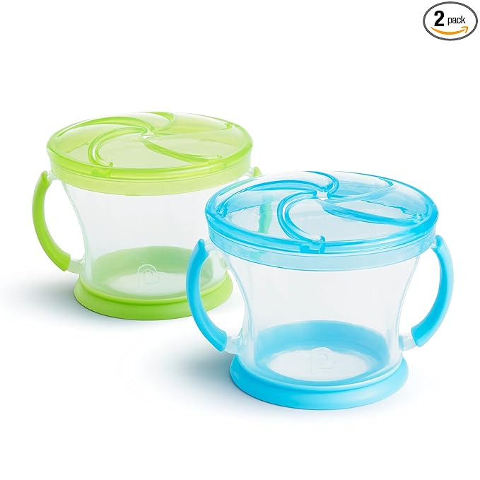 Munchkin Snack Catcher Toddler Snack Cups, No Spill, 2 Pack, Blue/Green | Amazon (US)