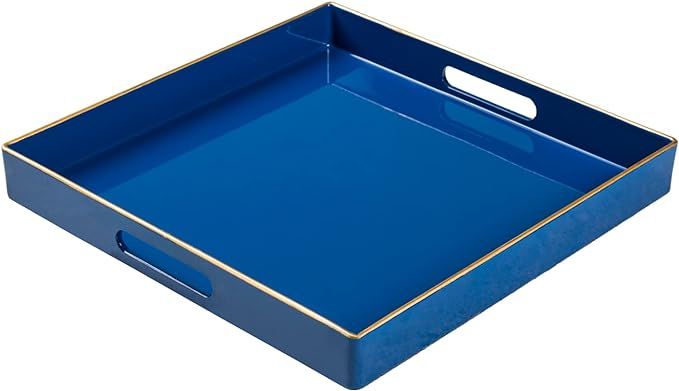 MAONAME Decorative Tray, Royal Blue Serving Tray with Handles, Coffee Table Tray, Square Plastic ... | Amazon (US)