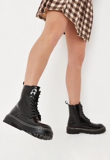 Black Sole Stitch Lace Up Chelsea Boots | Missguided (US & CA)