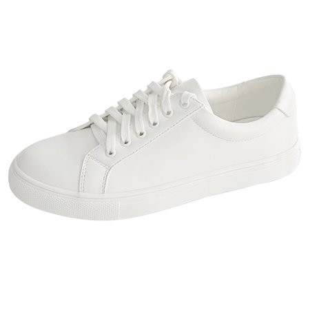 Woman Fashion Pure White Sneakers Casual Lace up Flat Shoes Low Top for Female 6 | Walmart (US)