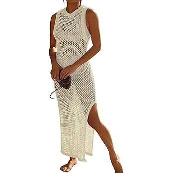 Bsubseach Womens Swimsuit Crochet Cover Up Sleeveless Bikini Swimwear Bathing Suit Beach Dress | Amazon (US)