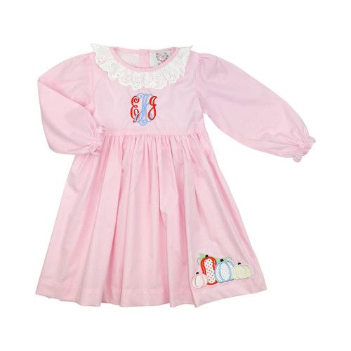 Pink Pumpkin Dress with Eyelet Collar | Cecil and Lou