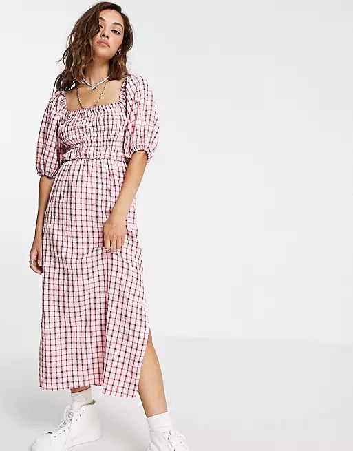 Topshop midi dress in pink and red check | ASOS (Global)
