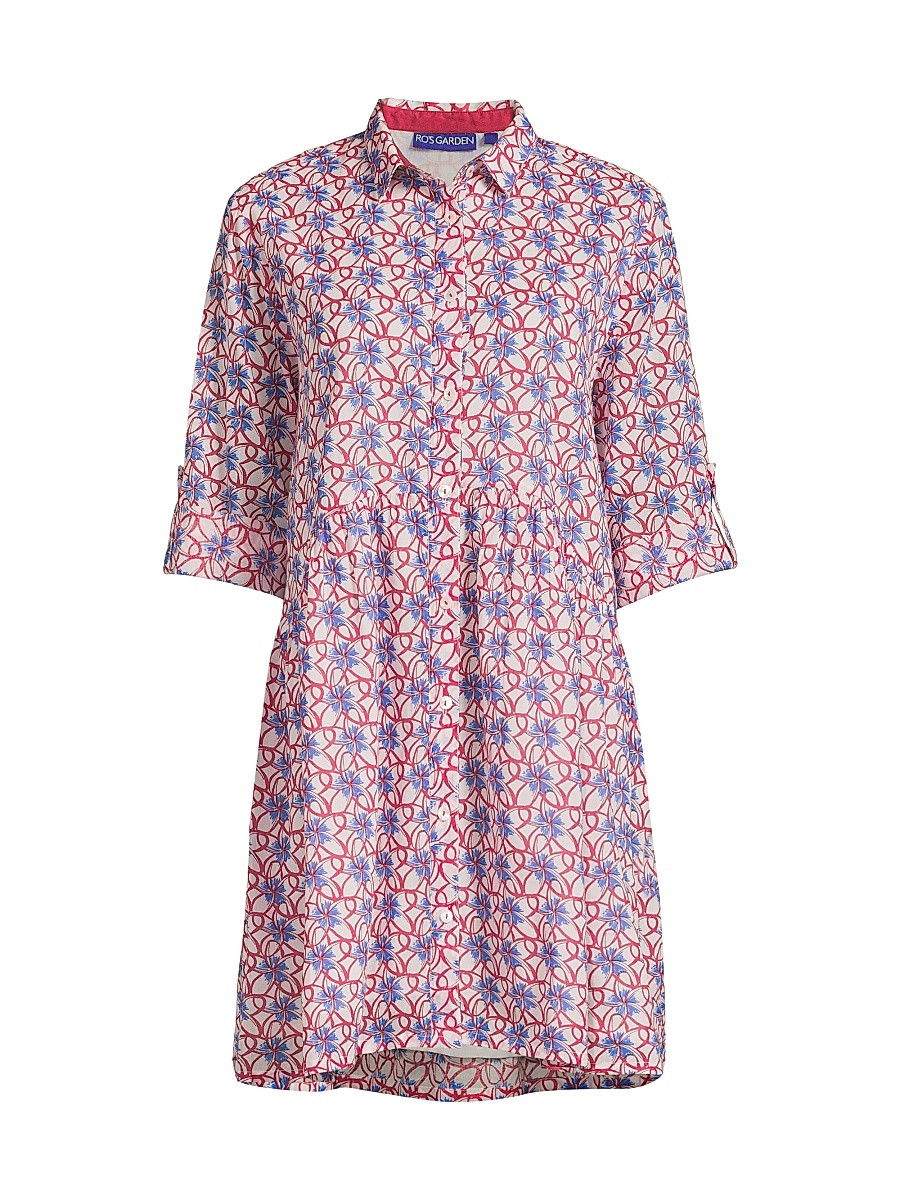 Women's Deauville Geometric-Print Cotton Mini-Shirtdress - Nissa Burgundy - Size XS | Saks Fifth Avenue