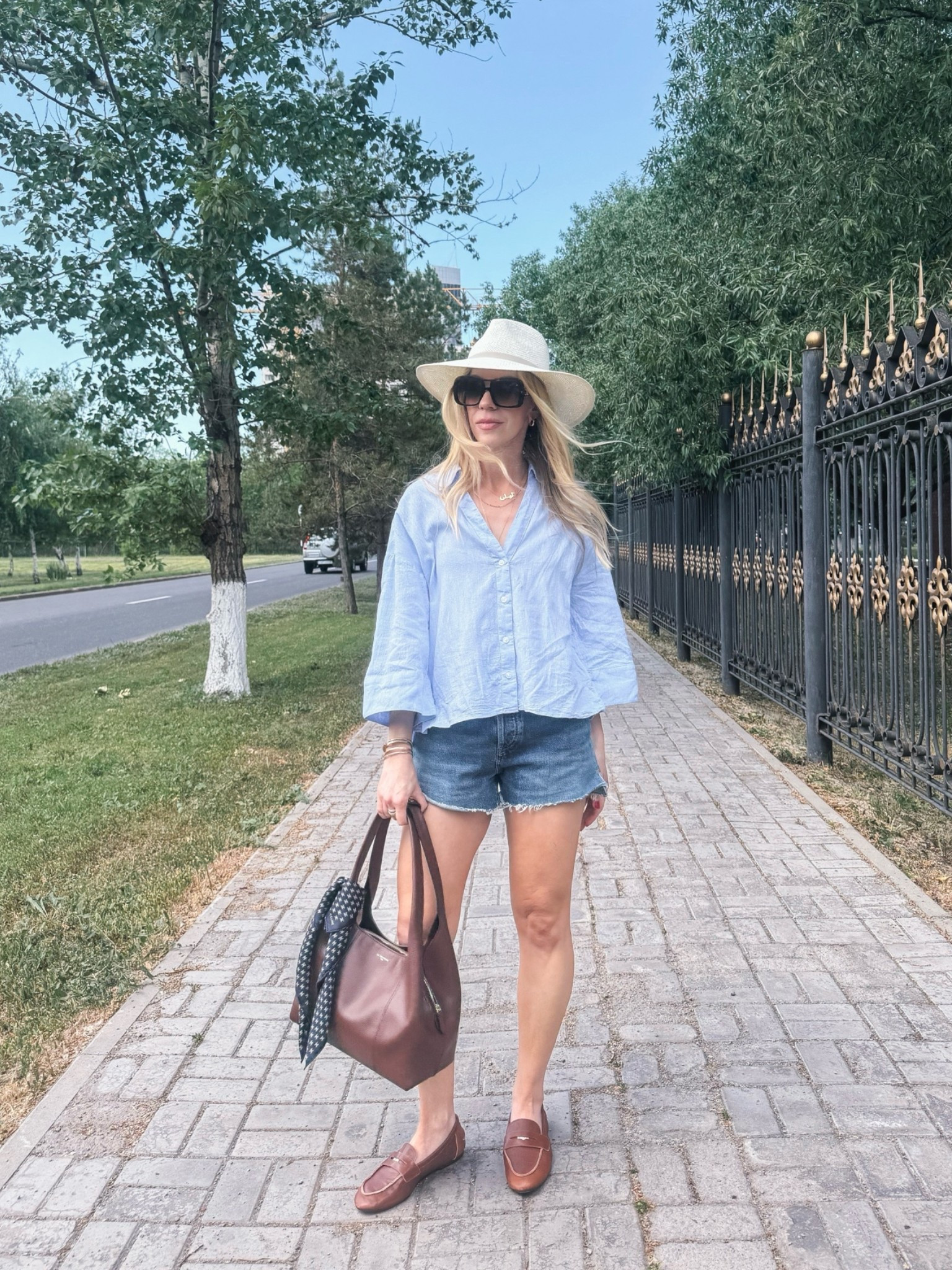 Casual summer outfit, linen shirt, Citizens of Humanity denim shorts, @Zara leather loafers, @Janessa Leone straw hat, Le Tanneur handbag

#LTKOver40 #LTKSeasonal #LTKSaleAlert