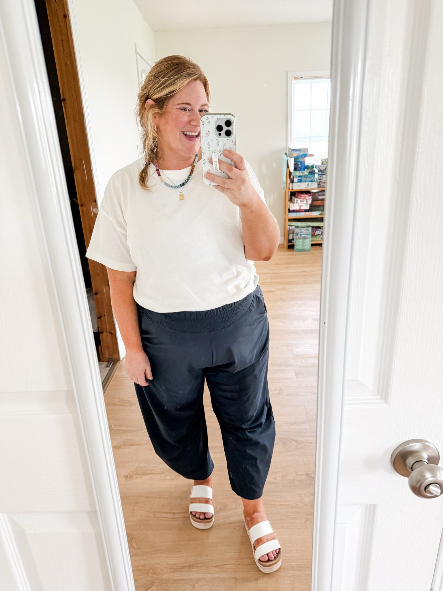 Wore this comfy outfit to clean my classroom yesterday! XL in tee - great length that’s cropped but not too cropped.  XL petite in the sleek tech barrel pants

#LTKootd #LTKBump #LTKMidsize