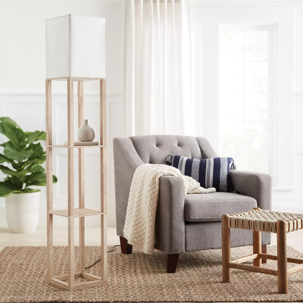 62.5" Alabaster Shelf Floor Lamp Light Brown - Threshold™: ETL Listed, Linen Shade, MDF Body | Target