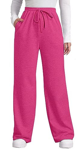OFEEFAN Women's Hot Pink Pants Elastic Waist Yoga Pants Drawstring Long Sweatpants with Pockets XL | Amazon (US)
