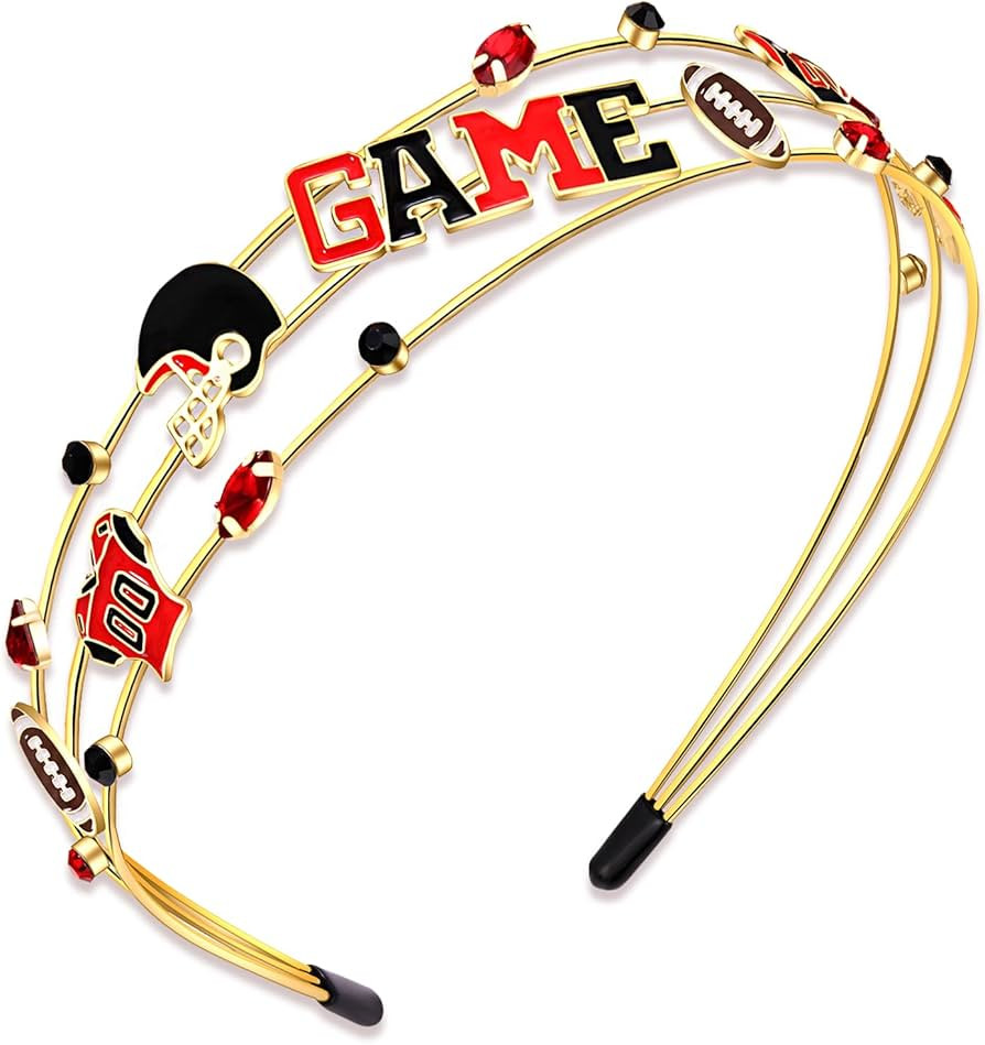 mokkia Football Headband for Women - Red Black Jeweled Rhinestone Sports Team Accessory, Holiday ... | Amazon (US)