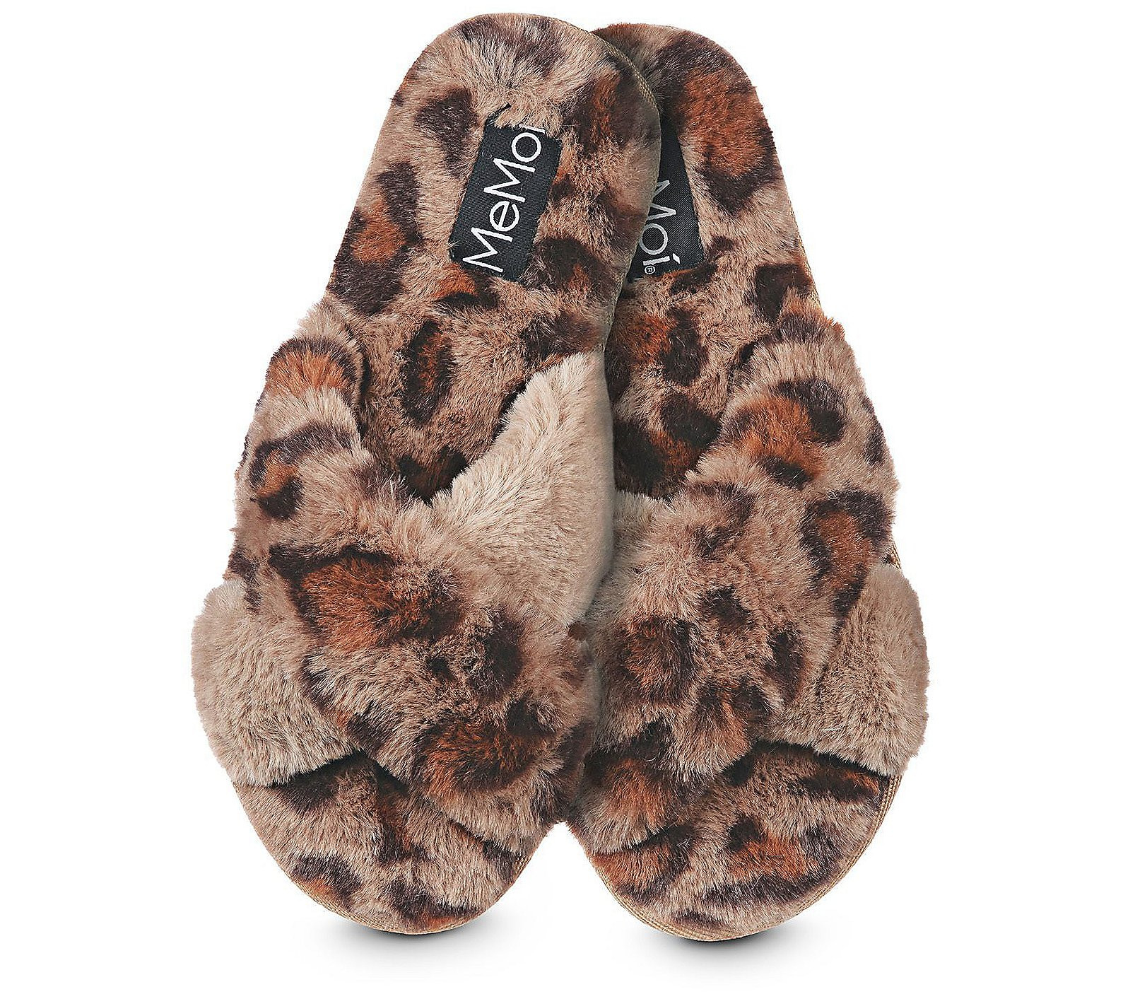 MeMoi Cheetah Crossover Open Toe Plush Slippers | QVC