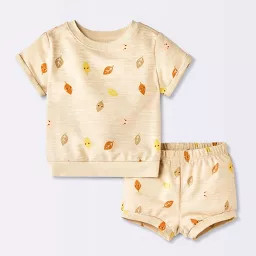 Baby Fall Leaves Short Sleeve and Bloomers Set - Cloud Island\u2122 Oatmeal 6-9M | Target