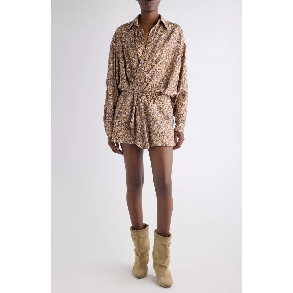 Isabel Marant Harmony Floral Long Sleeve Minidress in Ochre at Nordstrom, Size 10 Us | Nordstrom