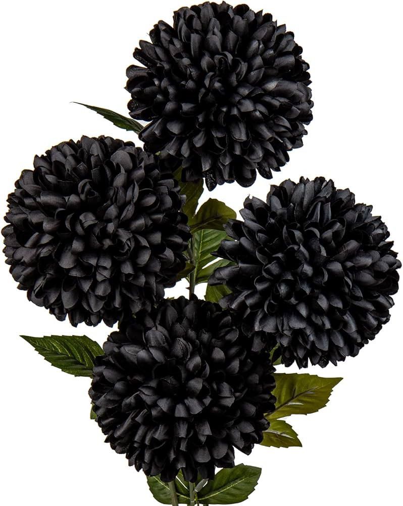 Briful Autumn Artificial Chrysanthemums Ball Flowers 6’’ Large Heads Mums Stems Black Fake Hy... | Amazon (US)
