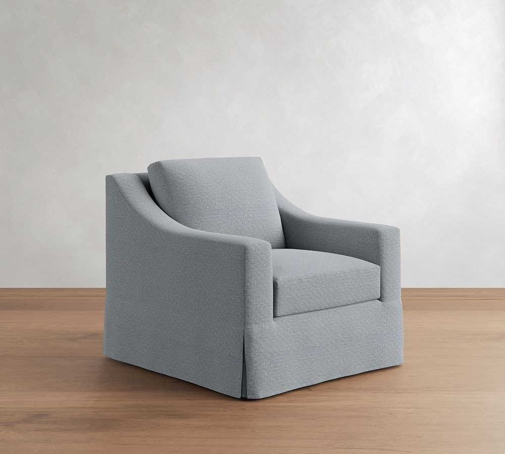 York Slope Arm Armchair Slipcover, Performance Textured Chenille Steel Blue | Pottery Barn (US)
