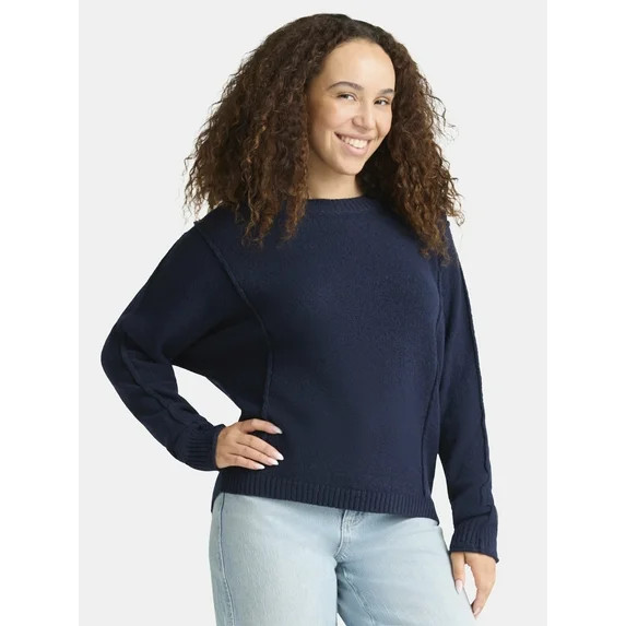 Time and Tru Women's Seamed Sweater with Long Sleeves, Midweight, Sizes XS-XXXL | Walmart (US)