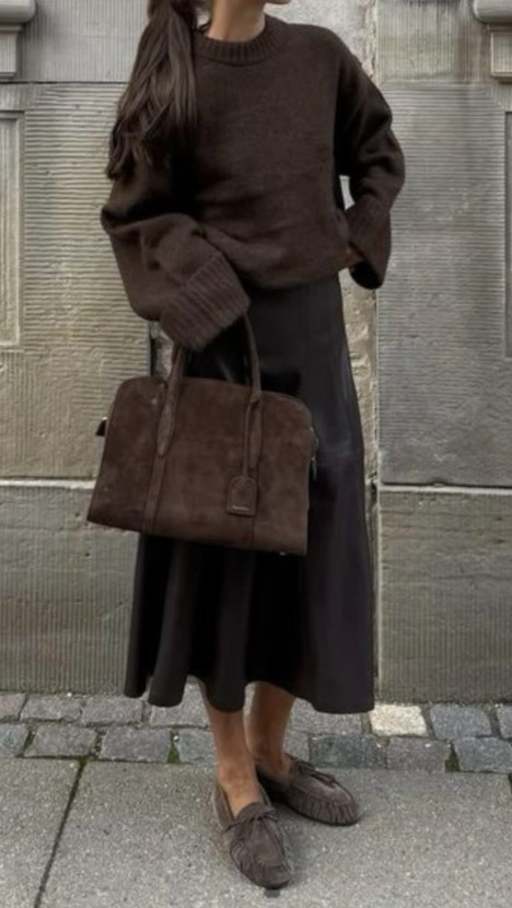 Chocolate brown is the color of the season, rich, timeless, and so easy to style. Pairing this chocolate brown skirt with a cozy sweater and loafers for a chic fall look that feels polished but still effortless.  

 #LTKSeasonal #LTKStyleTip #LTKWorkwear