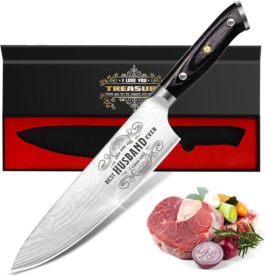Anniversary Men Gifts for Him Husband, 8 inch Professional German Stainless Steel Chef Knife, Eng... | Amazon (US)