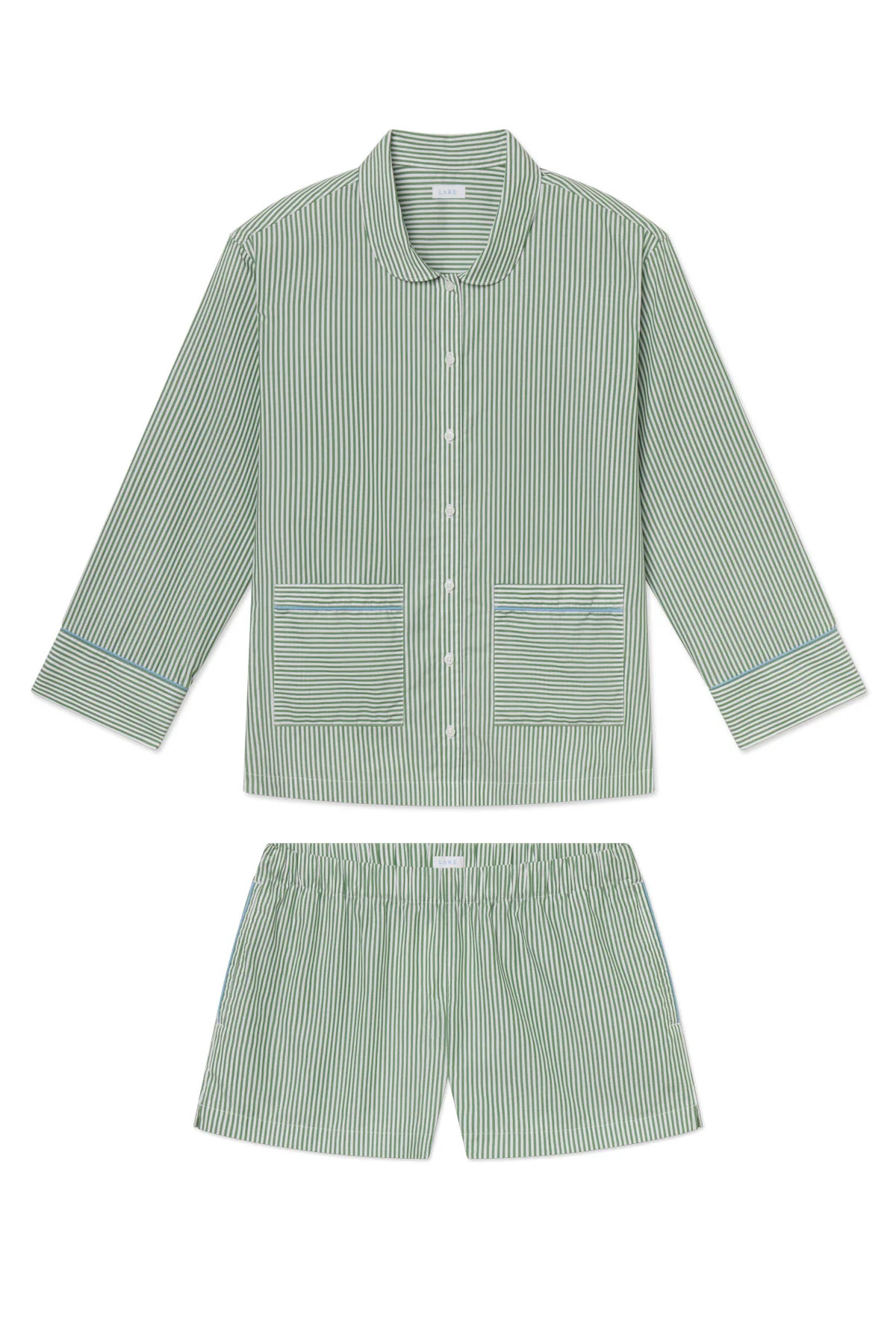 Poplin Piped Long-Short Set in Palm Riviera Stripe | Lake Pajamas