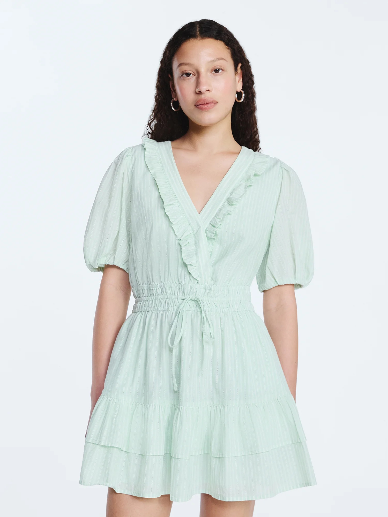 Free Assembly Women's Tiered Ruffle Mini Dress with Short Puff Sleeves, Sizes XS-XXL | Walmart (US)